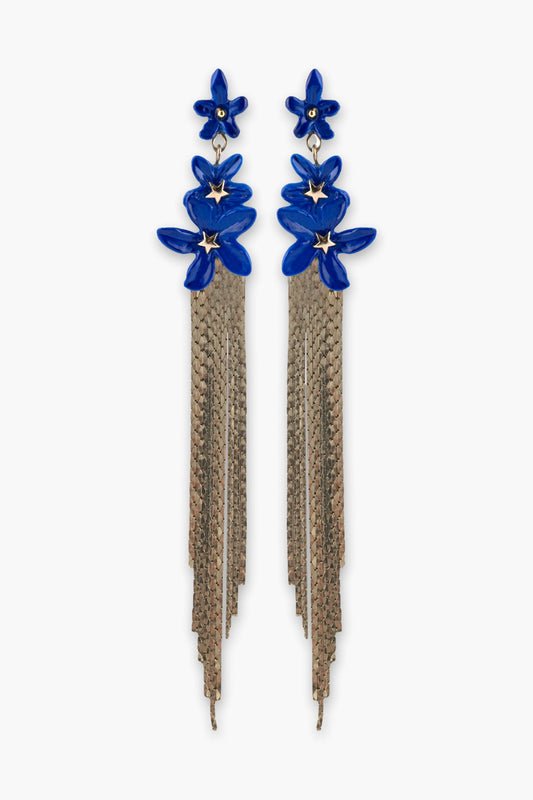Boucles d’oreilles franges fleurs de jasmin bleue