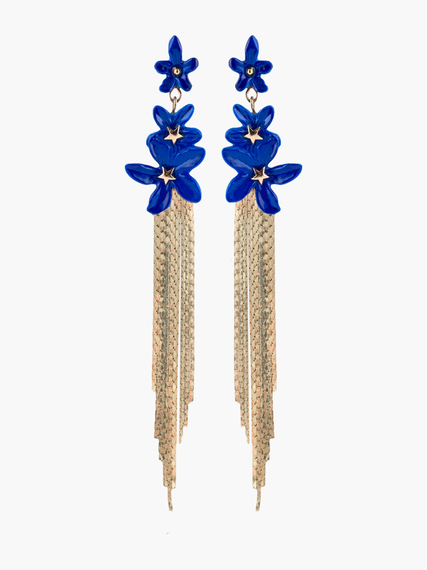 Boucles d’oreilles franges fleurs de jasmin bleue