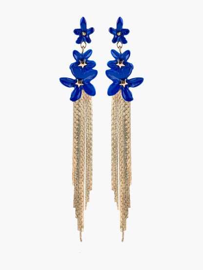 Boucles d’oreilles franges fleurs de jasmin bleue