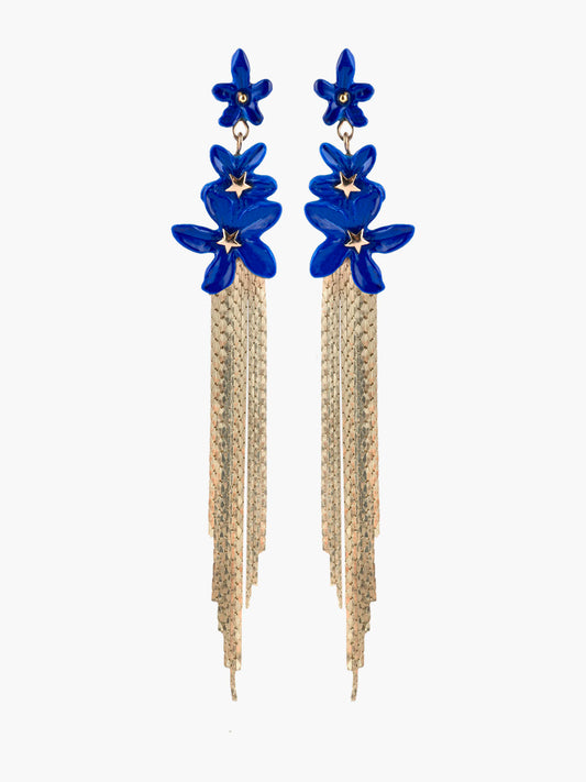 Boucles d’oreilles franges fleurs de jasmin bleue