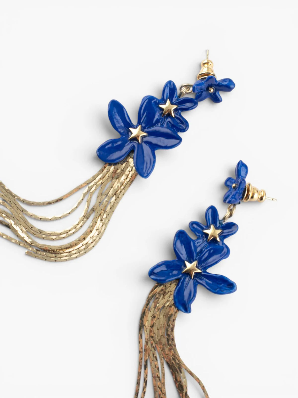 Boucles d’oreilles franges fleurs de jasmin bleue