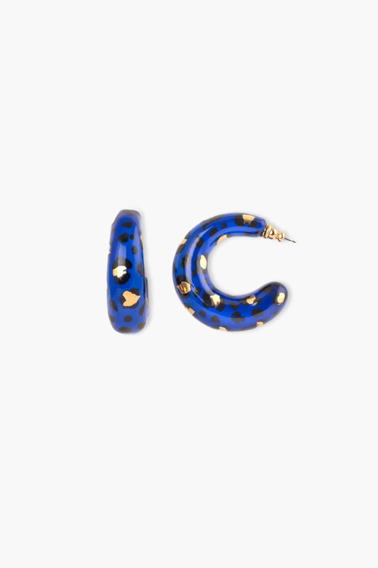 Grandi orecchini con stampa leopardata blu e oro