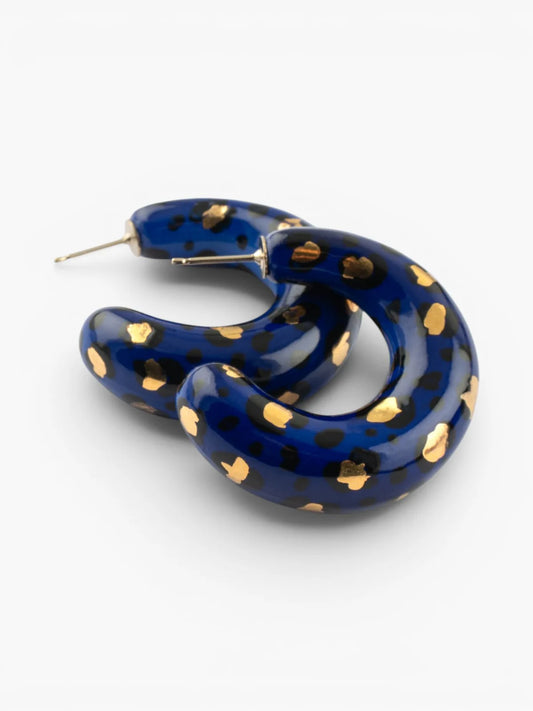 Maxi boucles d’oreilles léopard bleu et doré