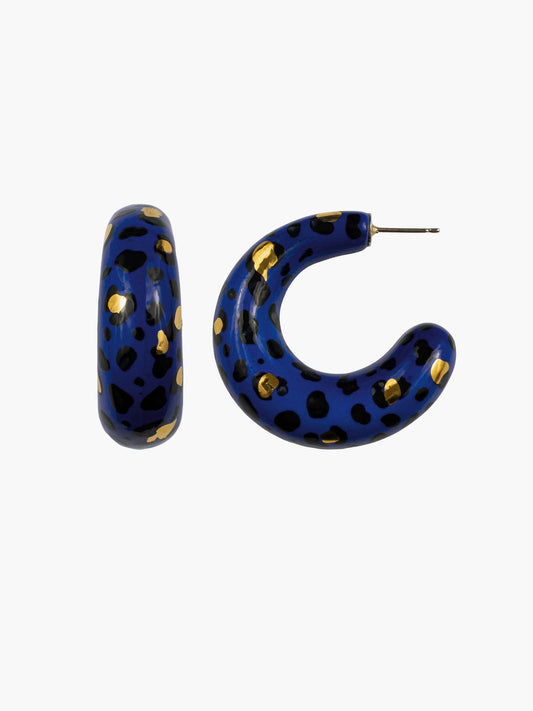 Maxi boucles d’oreilles léopard bleu et doré