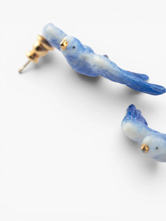 Boucles d'oreilles puces -  hirondelles bleues
