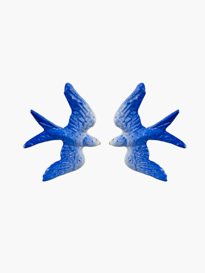 Boucles d'oreilles puces -  hirondelles bleues