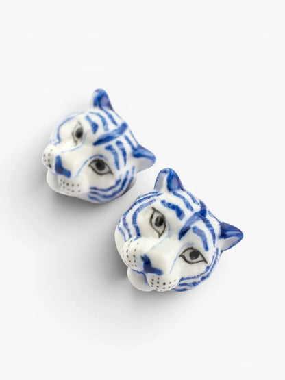 Boucles d'oreilles puces -  tigre bleu