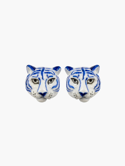 Boucles d'oreilles puces -  tigre bleu