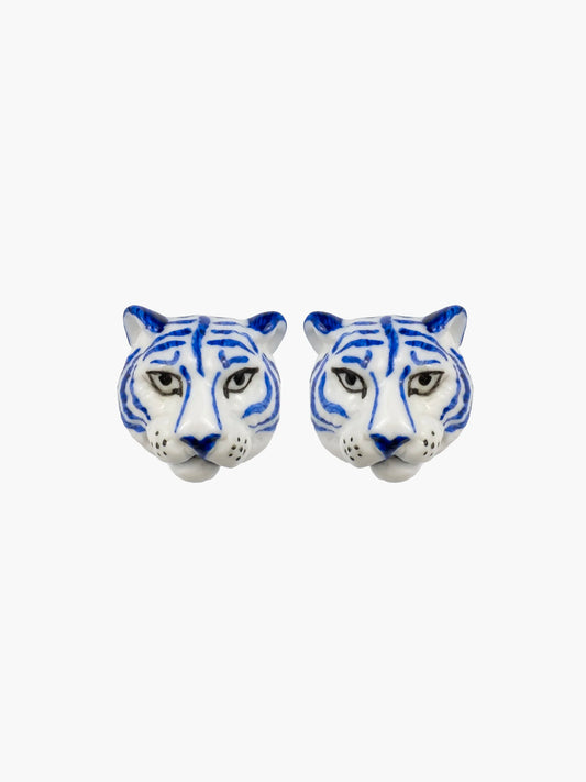 Boucles d'oreilles puces -  tigre bleu