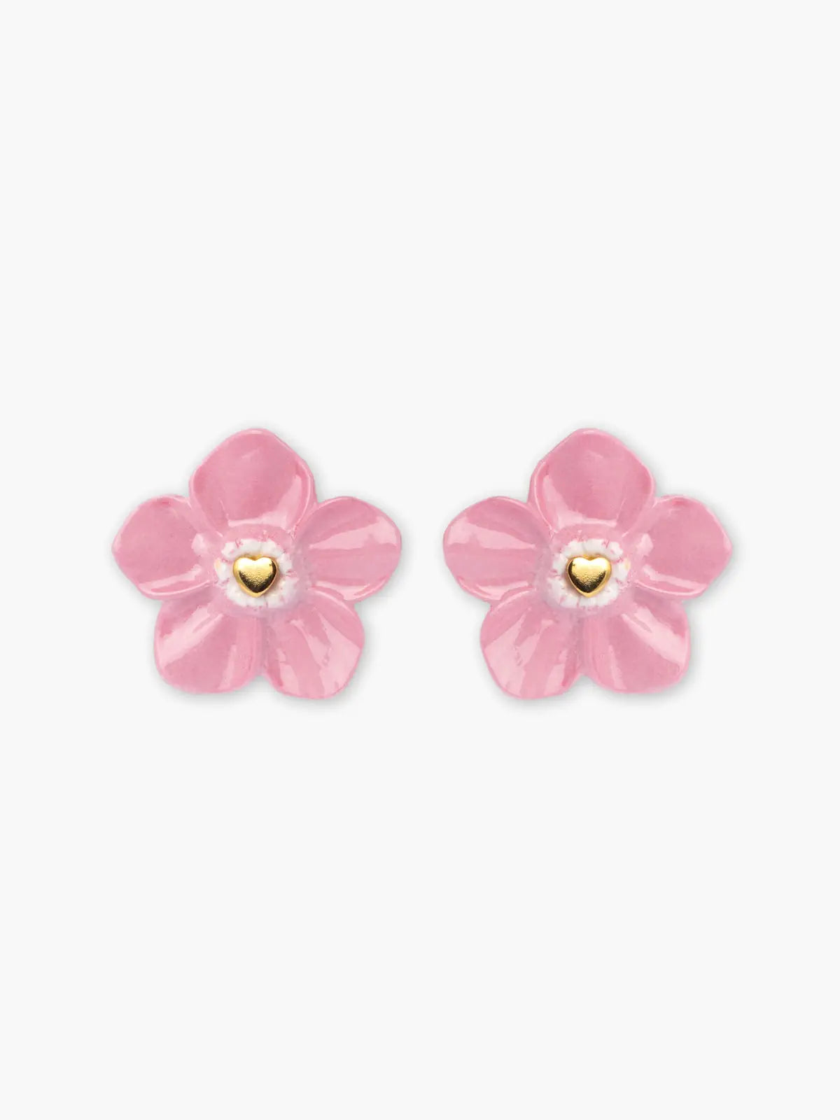 Boucles d'oreilles puces - Fleur de myosotis Octobre rose.