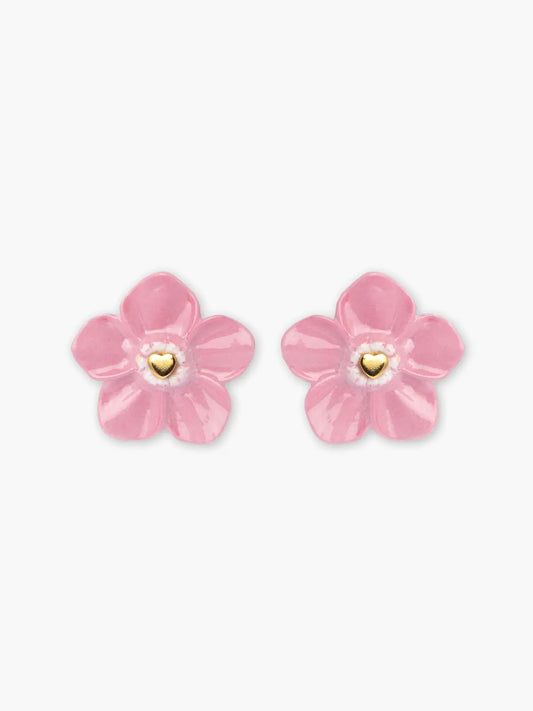 Boucles d'oreilles puces - Fleur de myosotis Octobre rose.