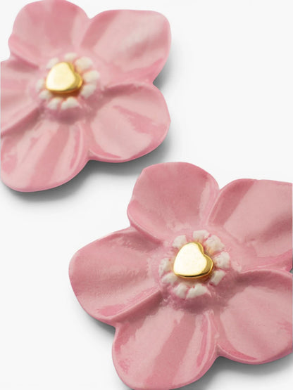 Boucles d'oreilles puces - Fleur de myosotis Octobre rose.
