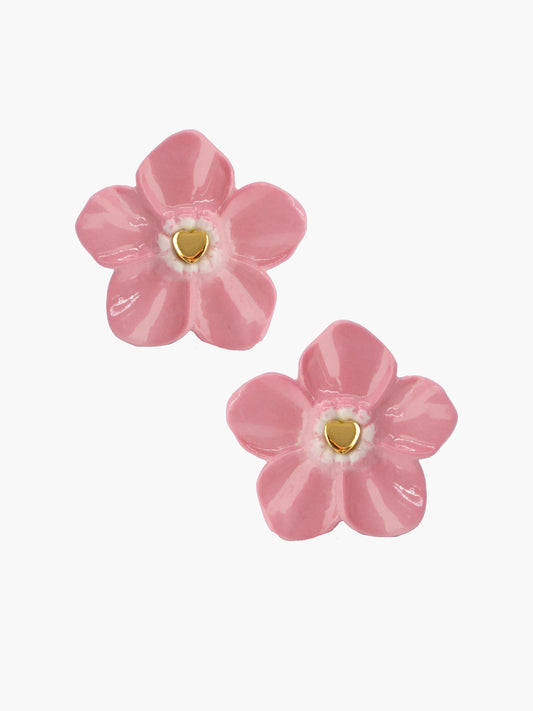 Boucles d'oreilles puces - Fleur de myosotis Octobre rose.