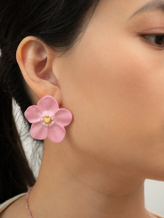 Stud earrings - Forget-me-not flower Pink October.