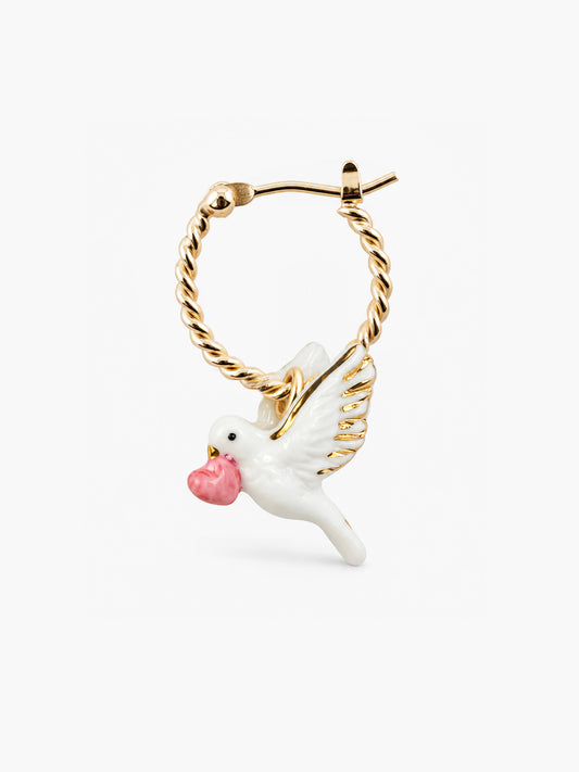 Mini hoop earrings with dove and heart for Pink October - Sold individually