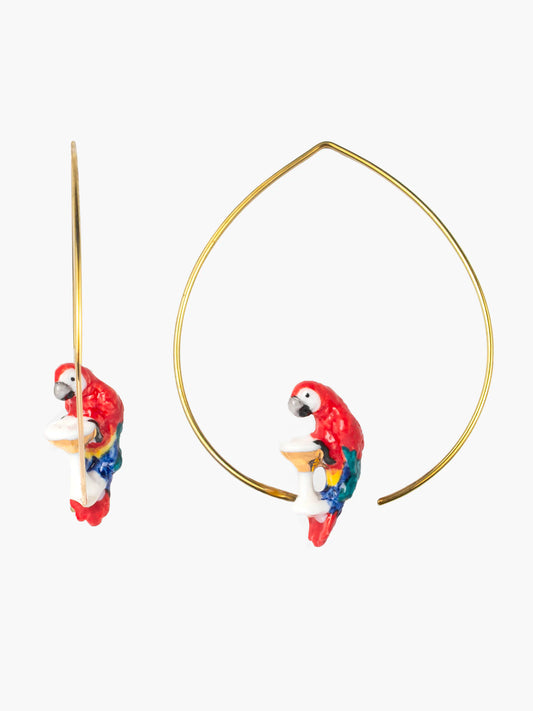 Grande créoles perroquet Ara sur coupe de champagne - 15 ans