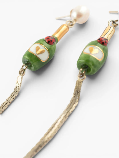 Boucles d'oreilles perle et bouteille de champagne - 15 ans