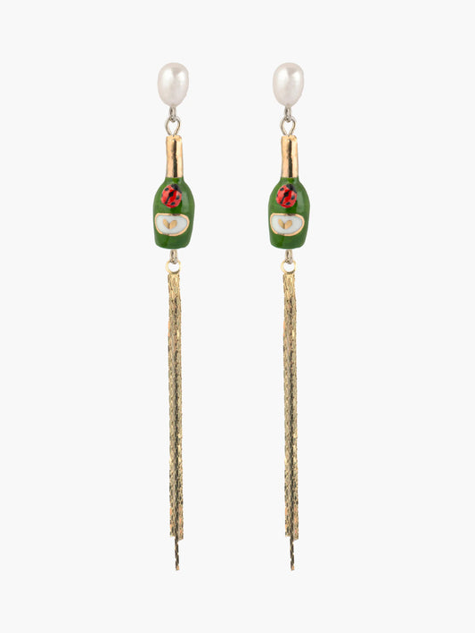 Boucles d'oreilles perle et bouteille de champagne - 15 ans