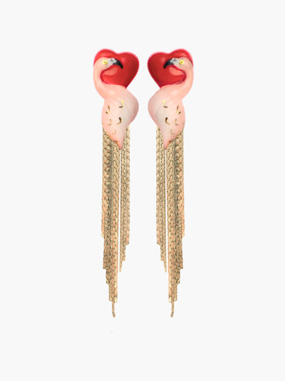 Flamingo and heart fringe earrings - 15 years