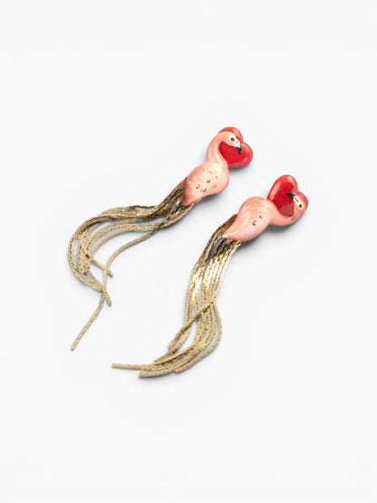Flamingo and heart fringe earrings - 15 years