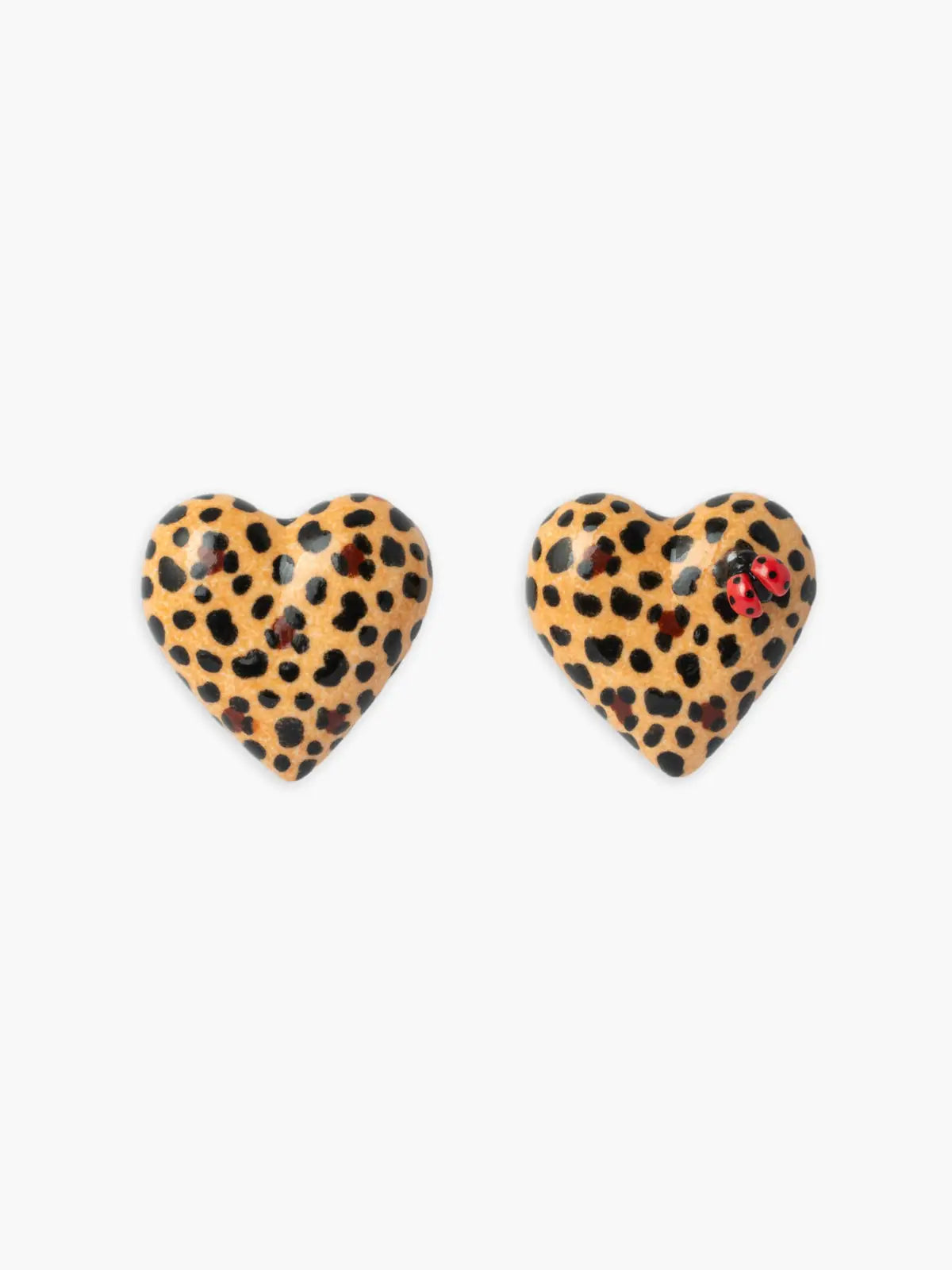 Orecchini a bottone - Cuore leopardo e coccinella, 15 anni
