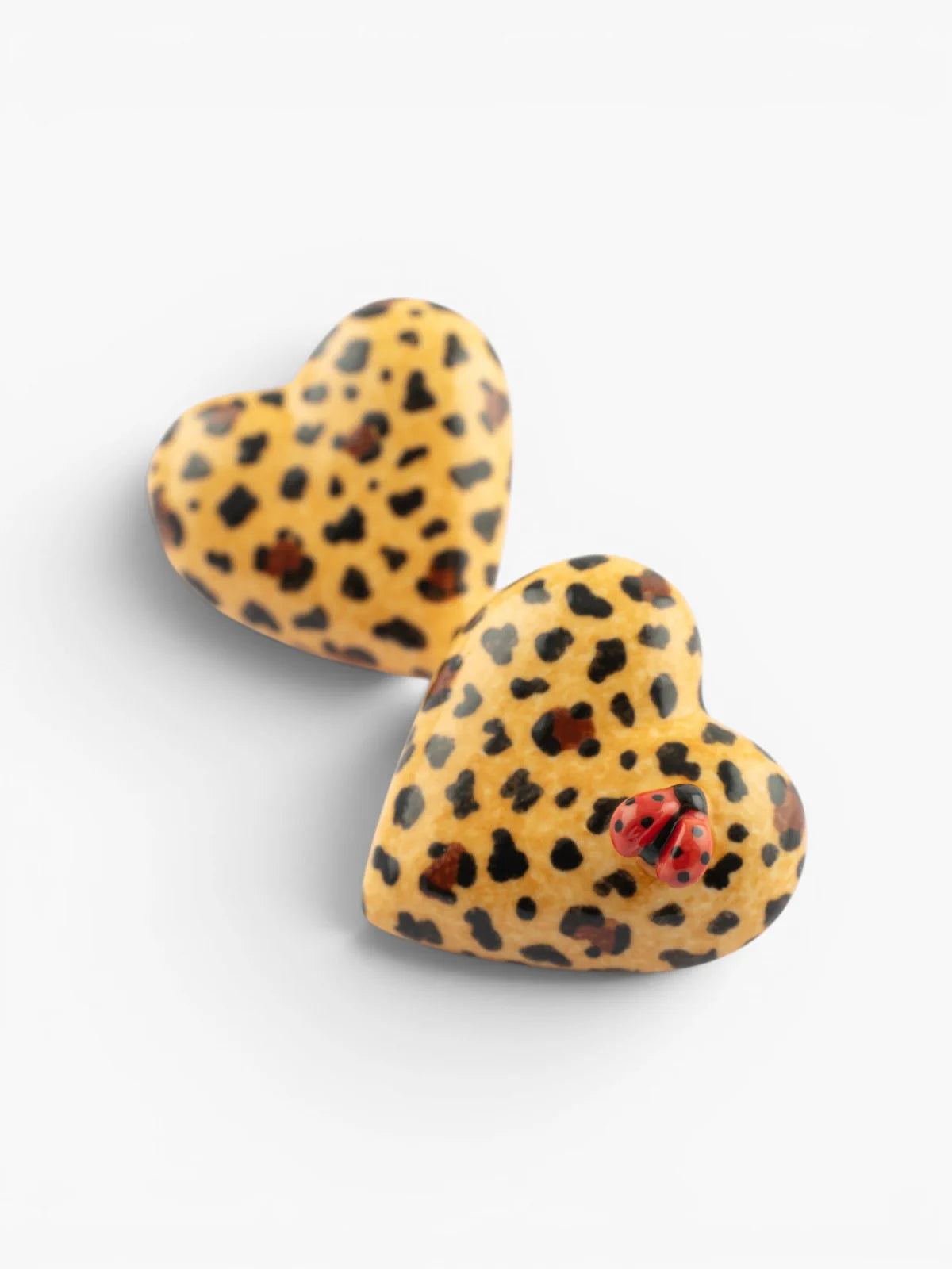 Boucles d'oreilles puces - Cœur léopard et coccinelle 15 ans
