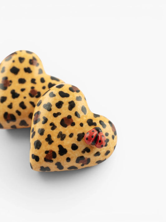 Boucles d'oreilles puces - Cœur léopard et coccinelle 15 ans