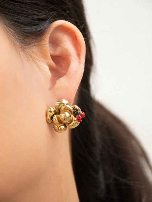 Boucles d'oreilles puces - Magnolia et coccinelle 15 ans