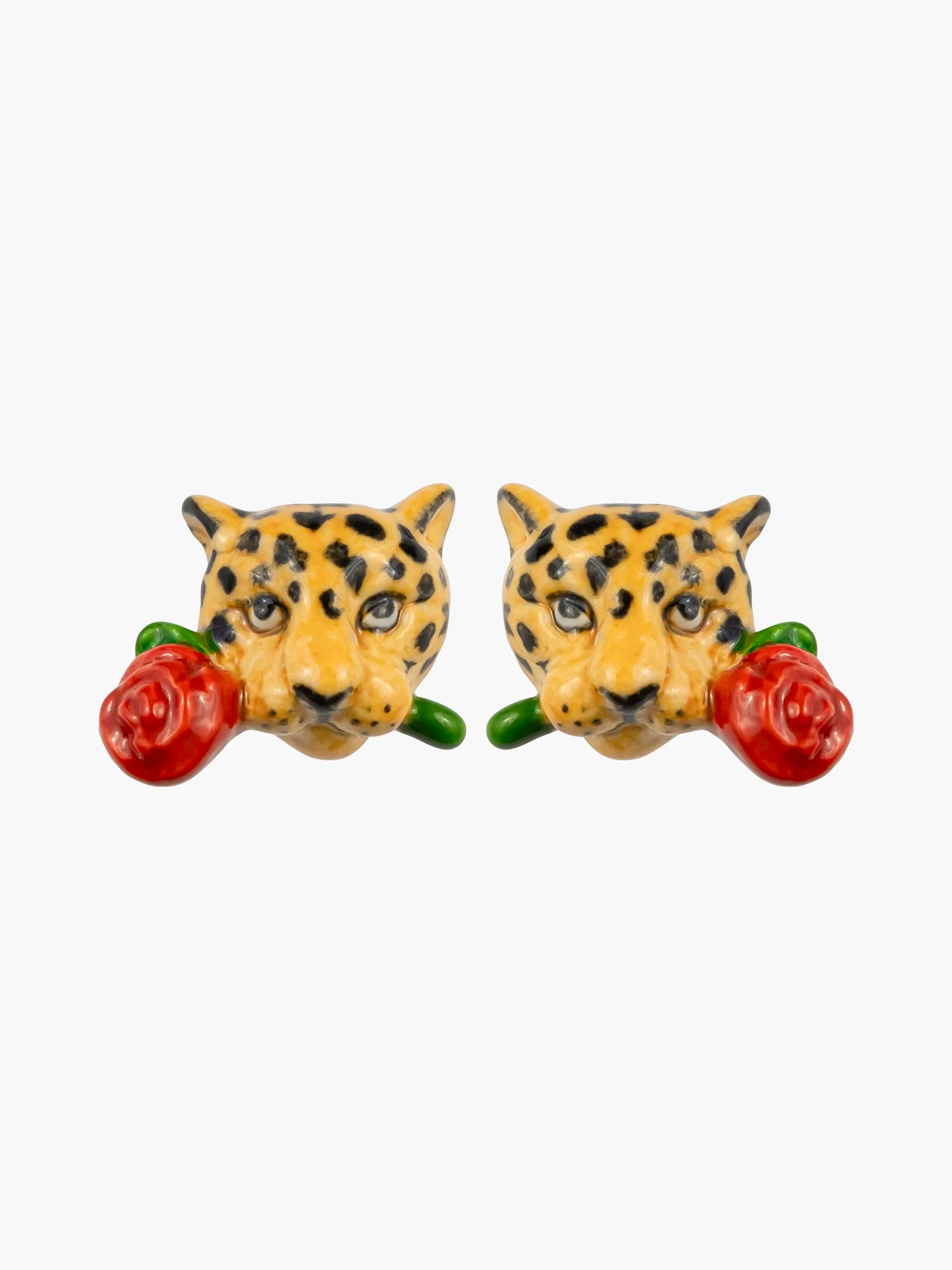 Boucles d'oreilles puces - Léopard et rose 15 ans