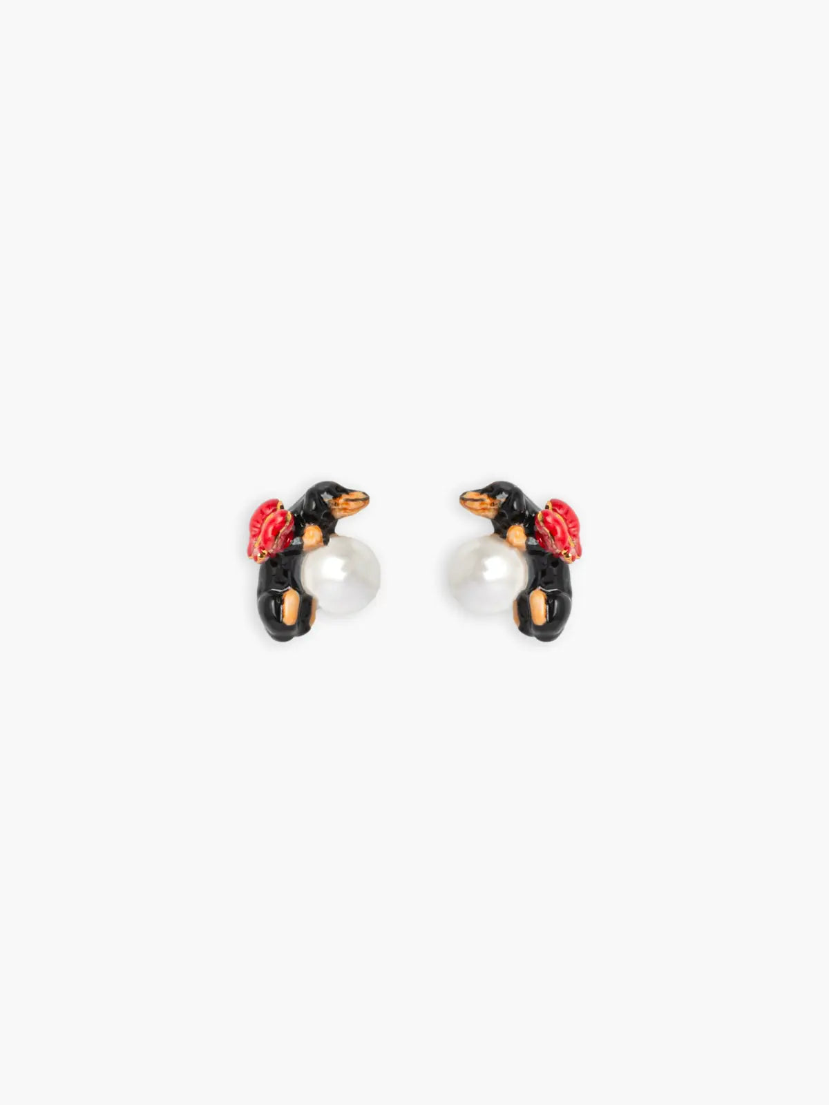 Boucles d'oreilles puces - Chien teckel et perle 15 ans
