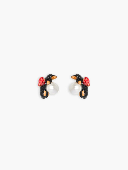 Boucles d'oreilles puces - Chien teckel et perle 15 ans