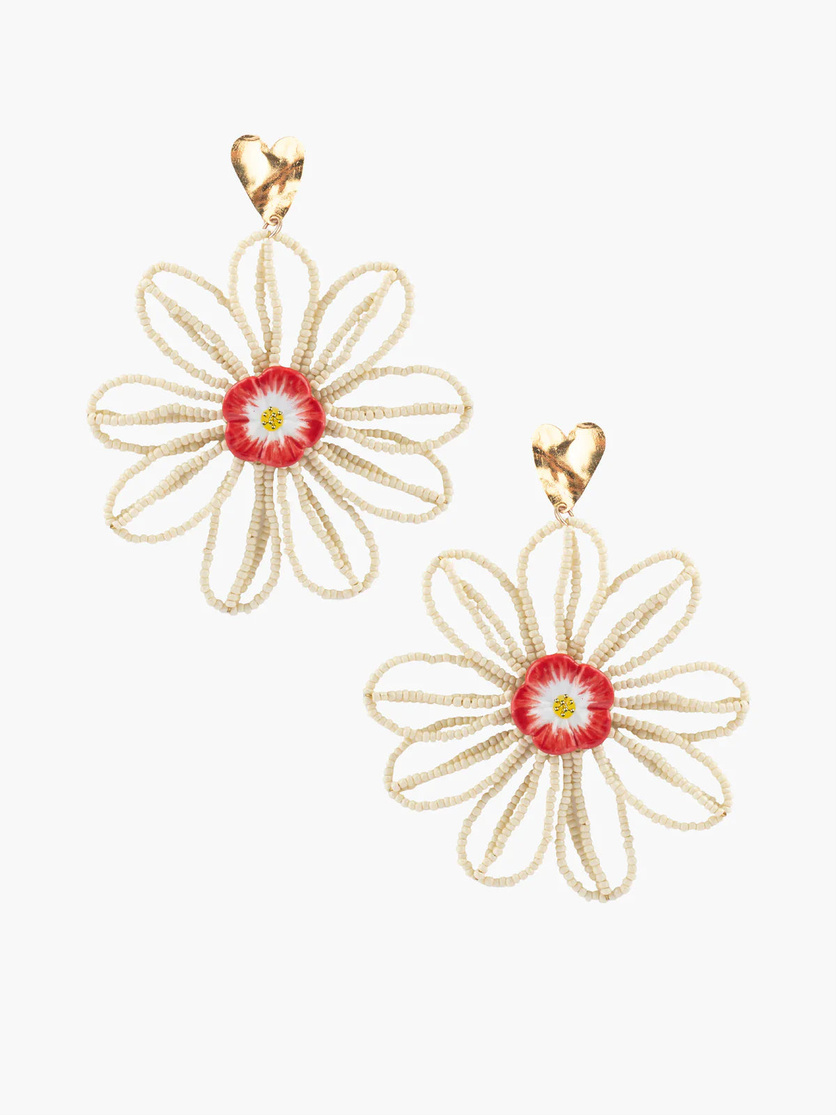 Beaded heart and flower dangle earrings