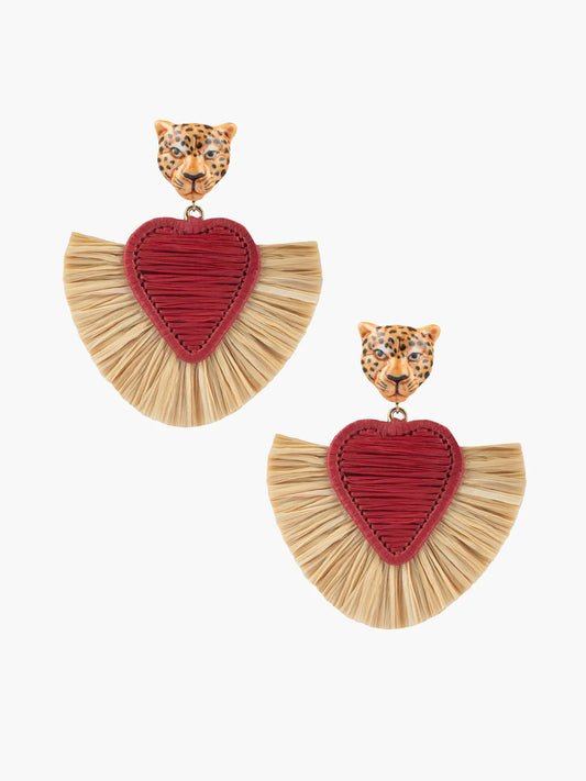 Cheetah and Raffia Heart Dangle Earrings