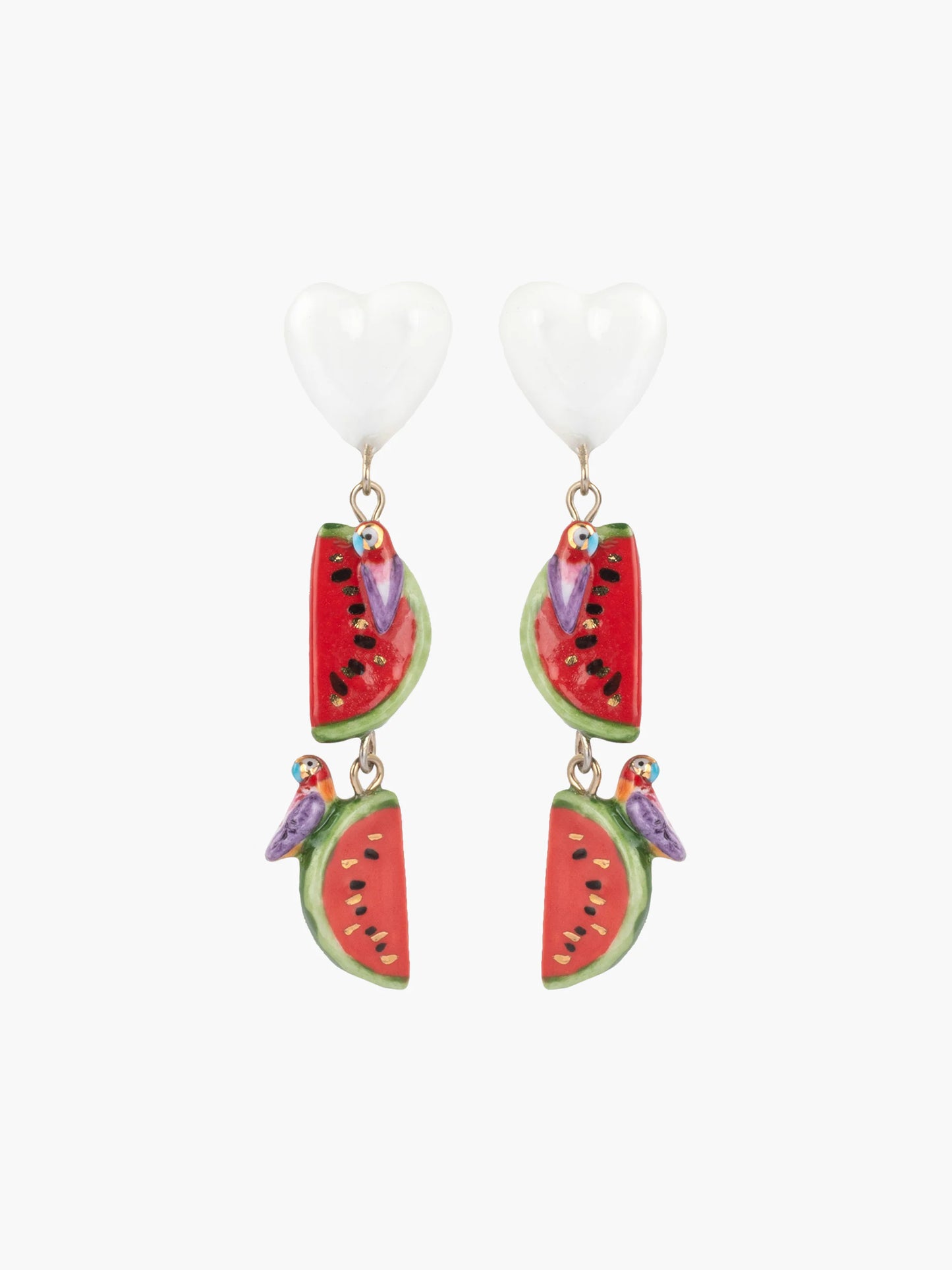 Boucles d'oreilles pendantes perroquet mexicain et pastèque