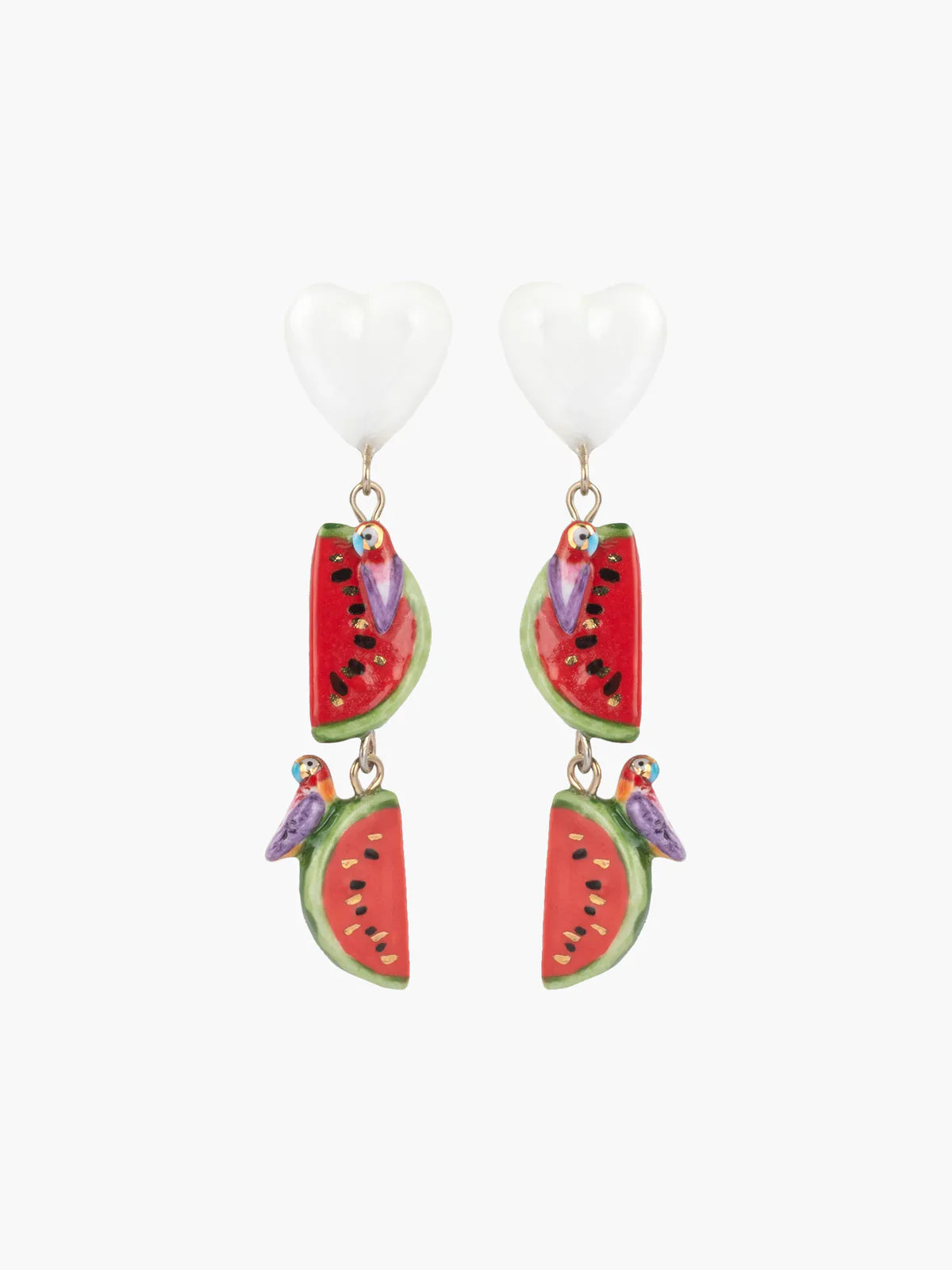 Mexican Parrot and Watermelon Dangle Earrings
