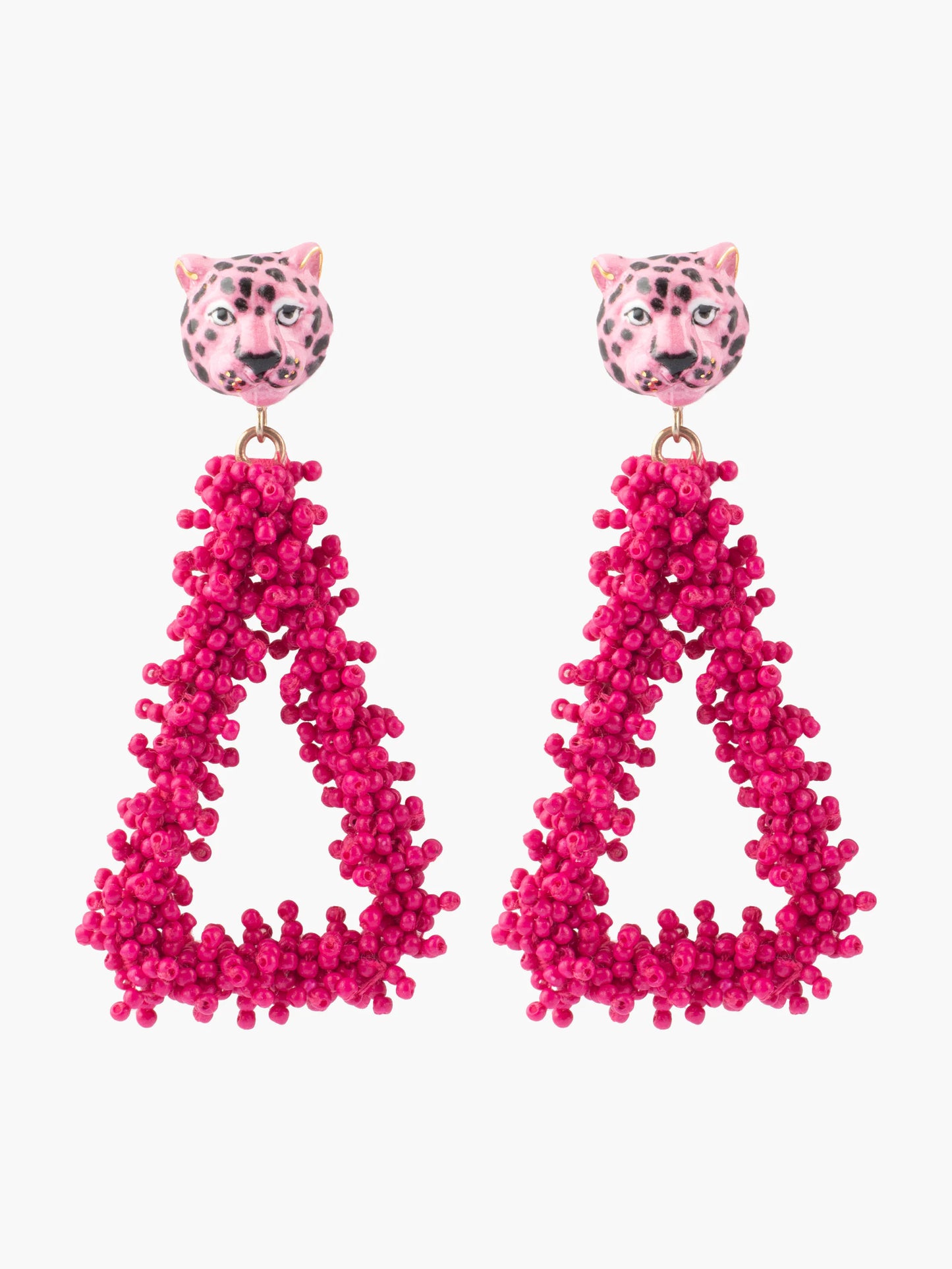 Boucles d'oreilles pendantes guépard et triangle perlé