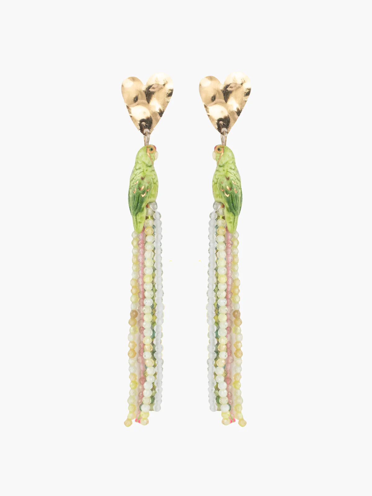 Amazon Parrot Dangle Earrings with Fringes