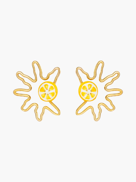 Orecchini a sole cesellato e limone