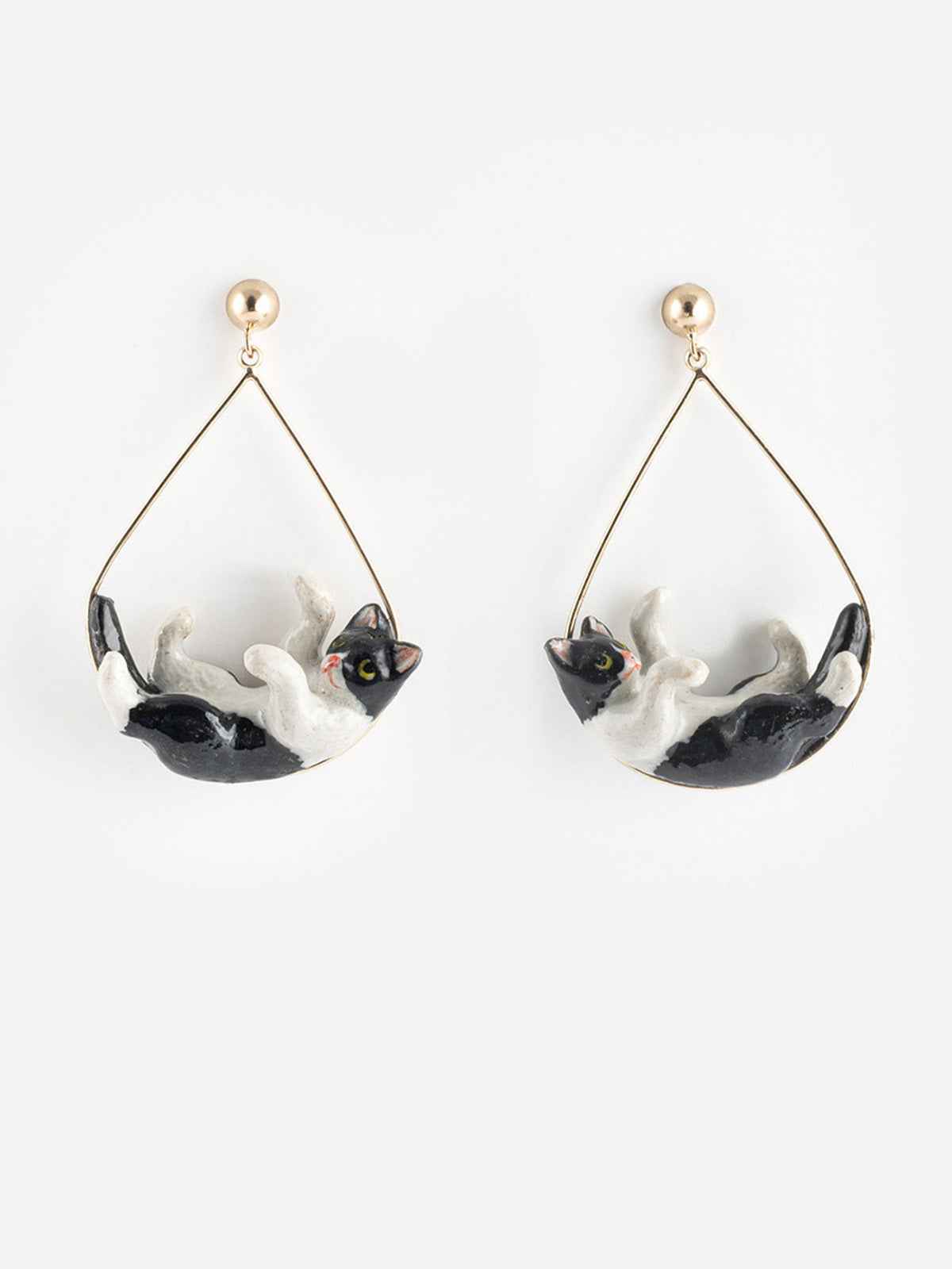 Black and white cat earrings