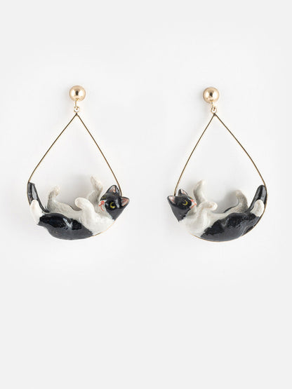 Black and white cat earrings