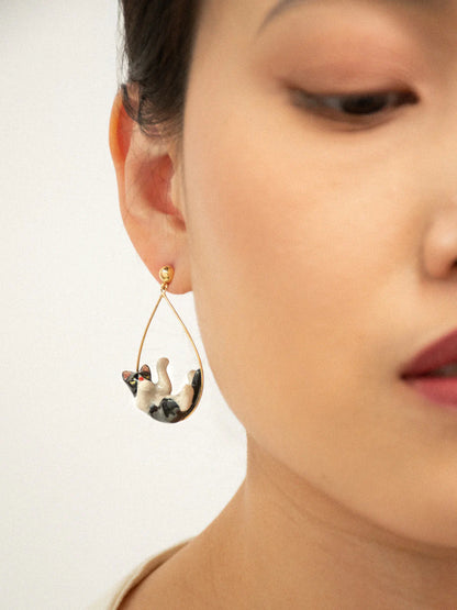 Boucles d'oreilles chat noir et blanc