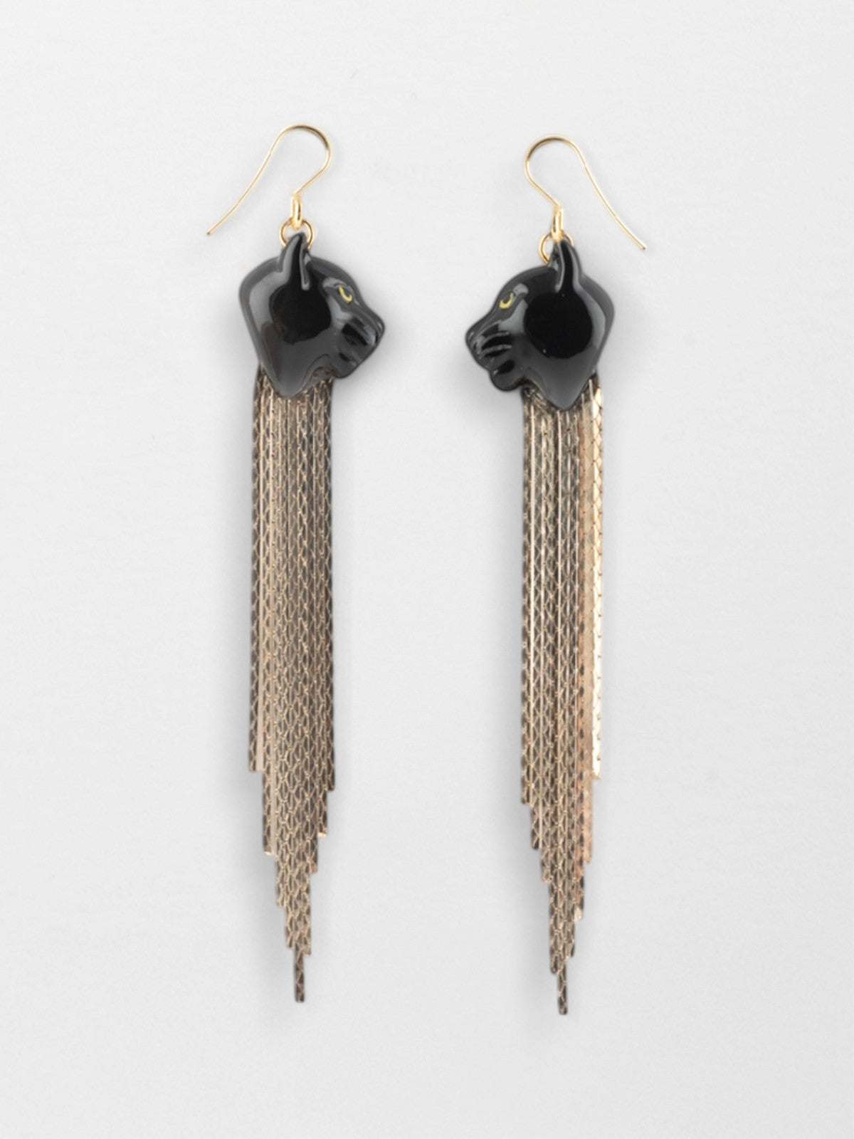 Black panther fringe earrings