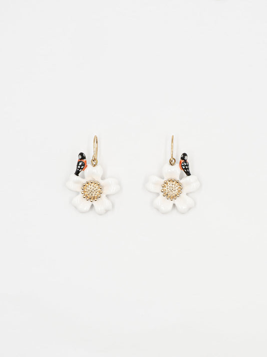 Boucles d'oreilles oiseau et fleur