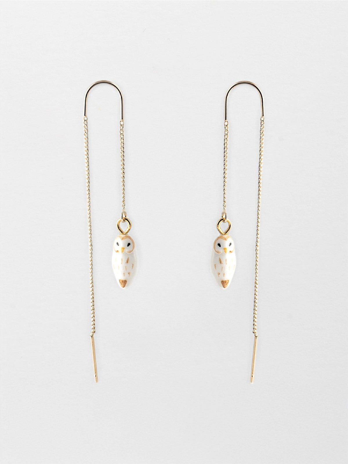 Orecchini lunghi a forma di gufo bianco