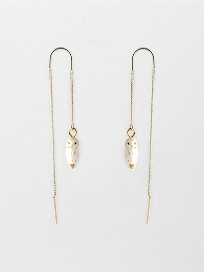 Orecchini lunghi a forma di gufo bianco