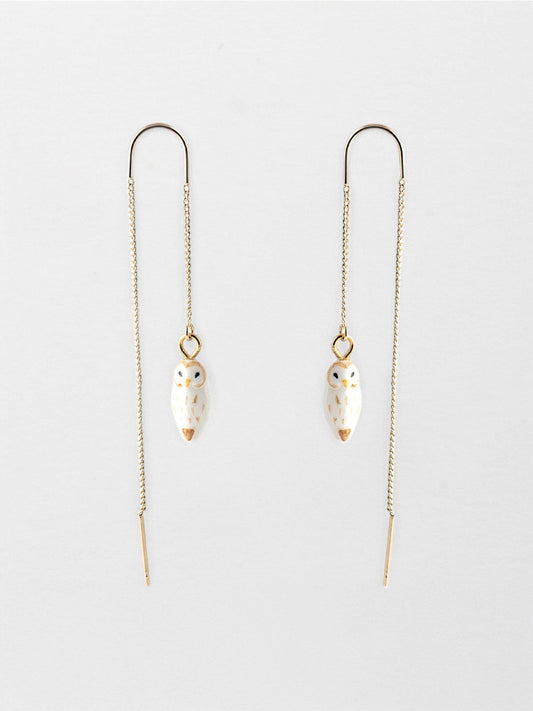 Orecchini lunghi a forma di gufo bianco