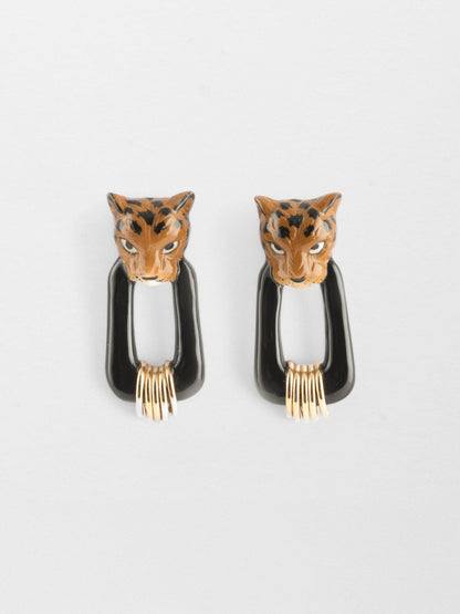 Boucles d'oreilles noires léopard - Force de la nature