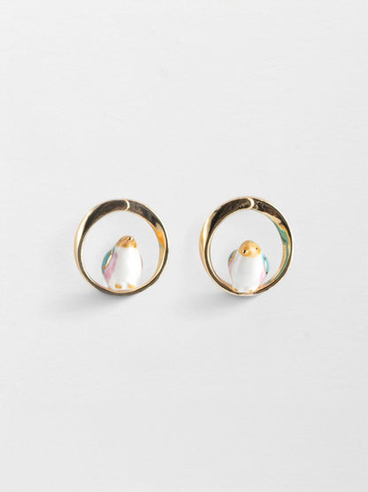 Orecchini rotondi a forma di uccello blu