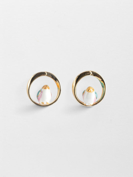 Orecchini rotondi a forma di uccello blu