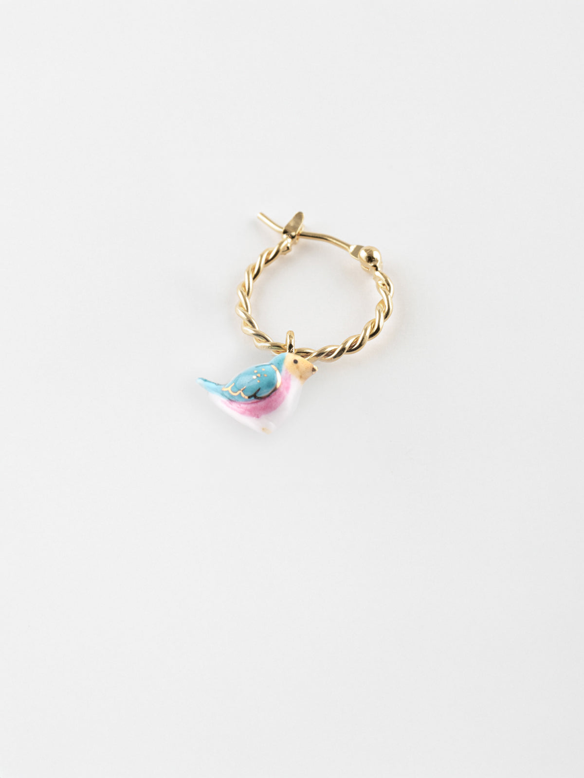 Mini orecchini a cerchio con uccellino blu - Venduti singolarmente